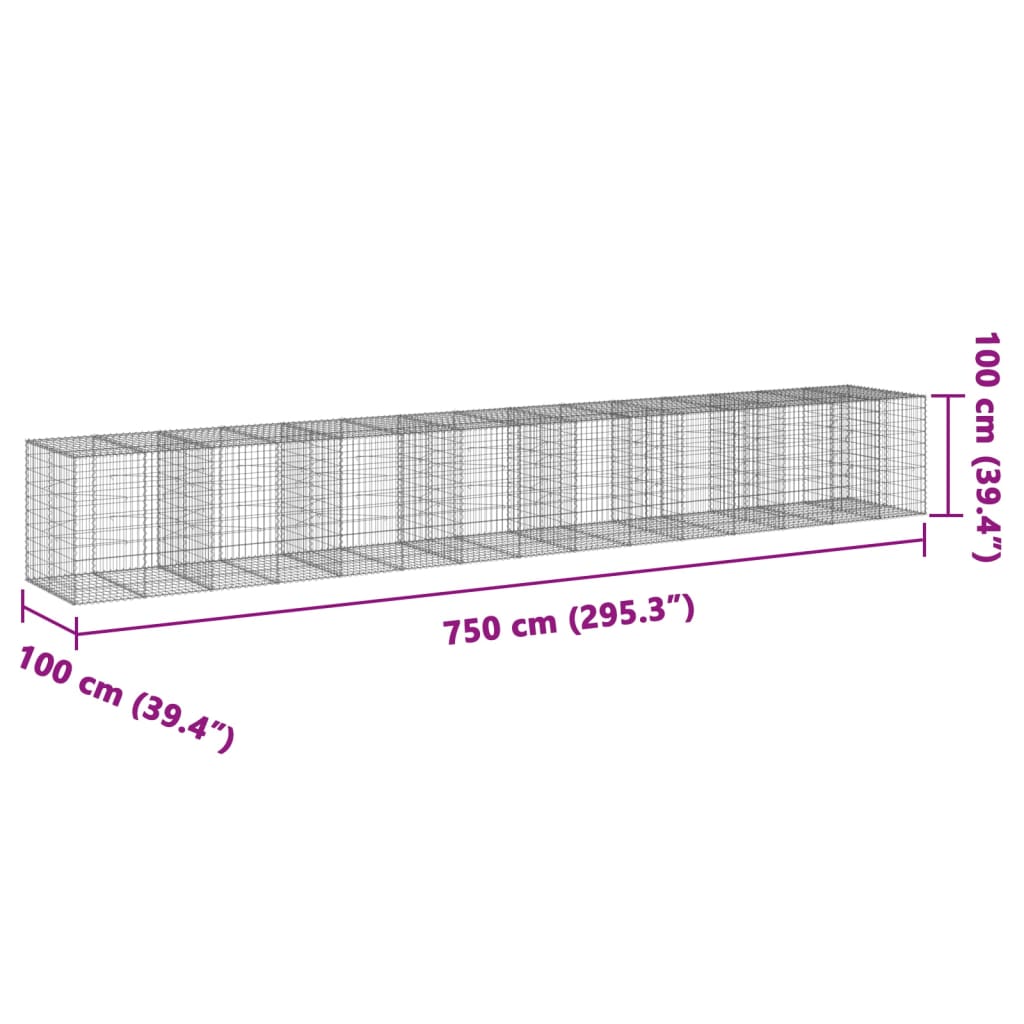 vidaXL 蛇籠バスケット カバー付き 750x100x100cm 亜鉛メッキ鉄