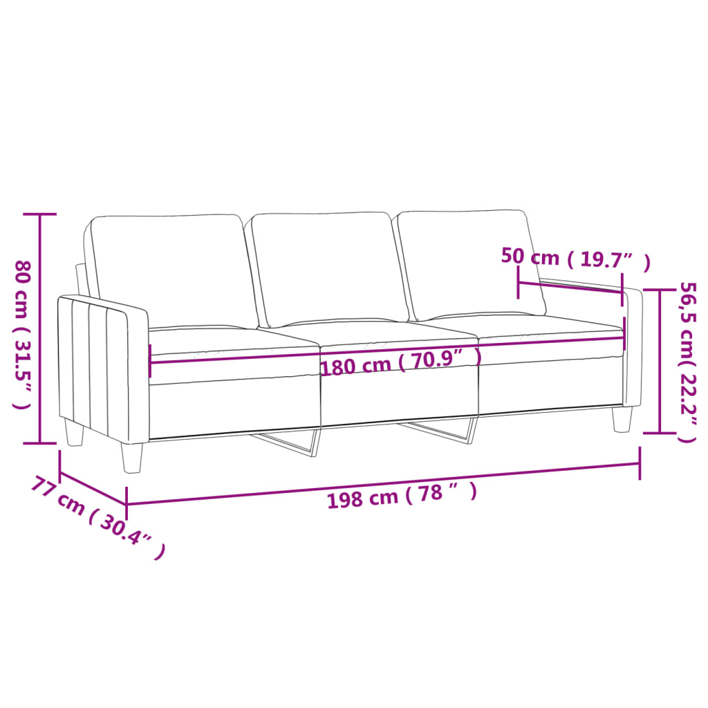 vidaXL 3人掛けソファ ライトグレー 180cm ベルベット