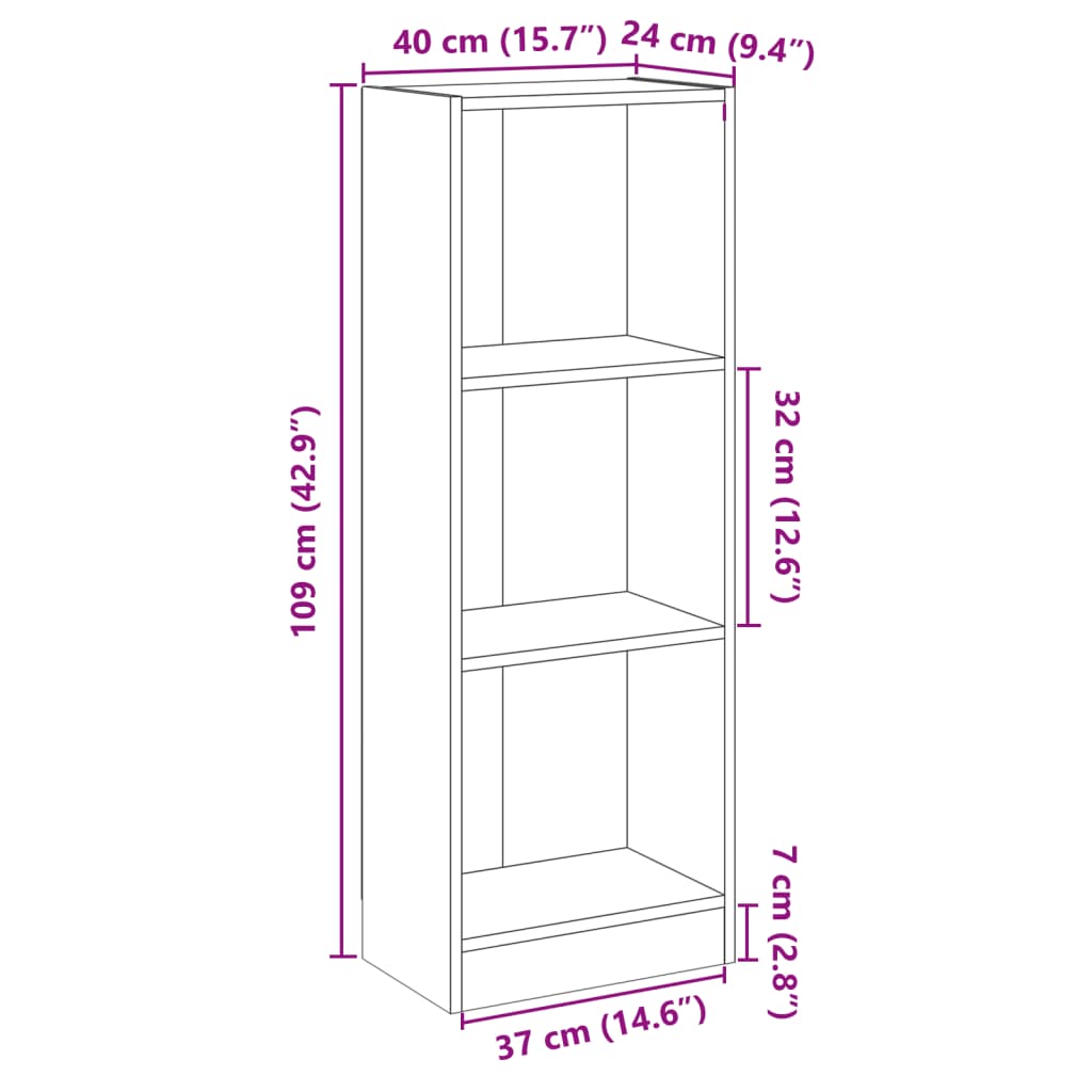 vidaXL 3段 ブックキャビネット ブラック 40x24x109cm エンジニアリングウッド