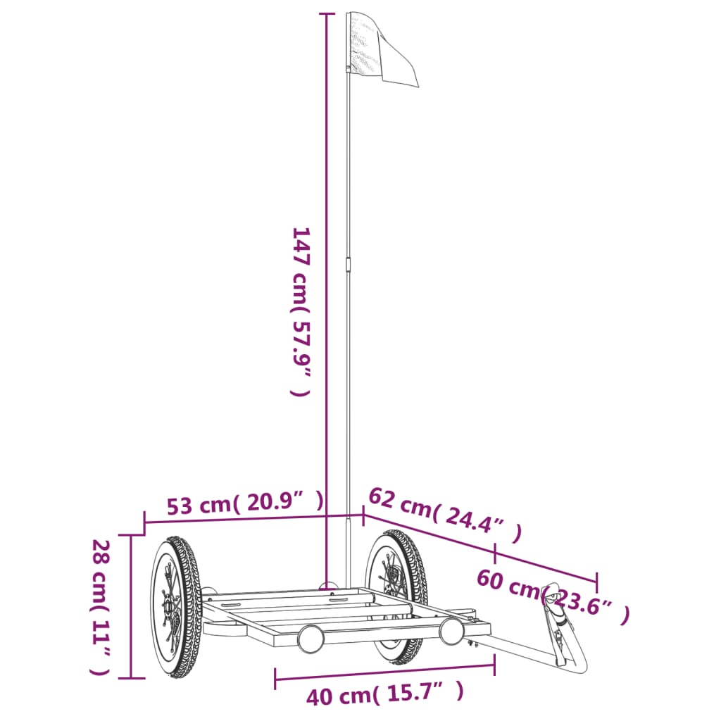 vidaXL 自転車用トレーラー ブラック 122x53x28 cm 鉄製