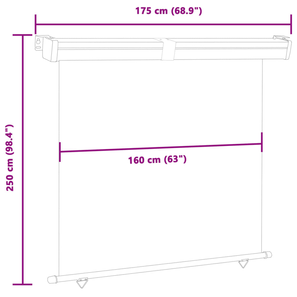 vidaXL バルコニー用 サイドオーニング 175x250cm グレー