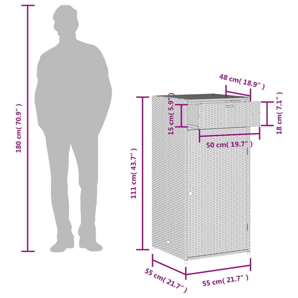 vidaXL ガーデン収納キャビネット 55x55x111 cm ポリラタン製 ブラック