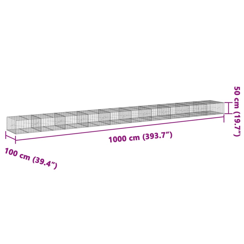 vidaXL 蛇籠バスケット カバー付き 1000x100x50cm 亜鉛メッキ鉄