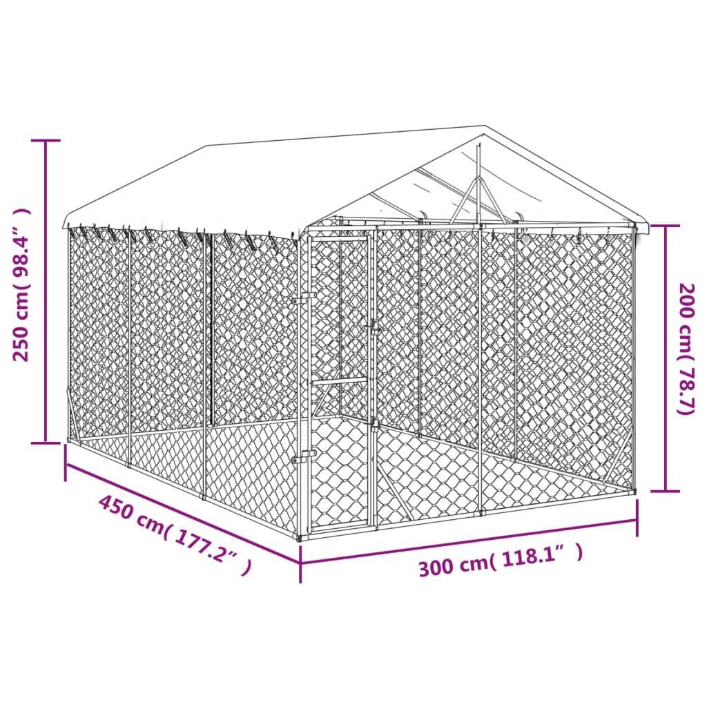 vidaXL 屋外犬小屋 屋根付き シルバー 3x4.5x2.5 m 亜鉛メッキ鋼製