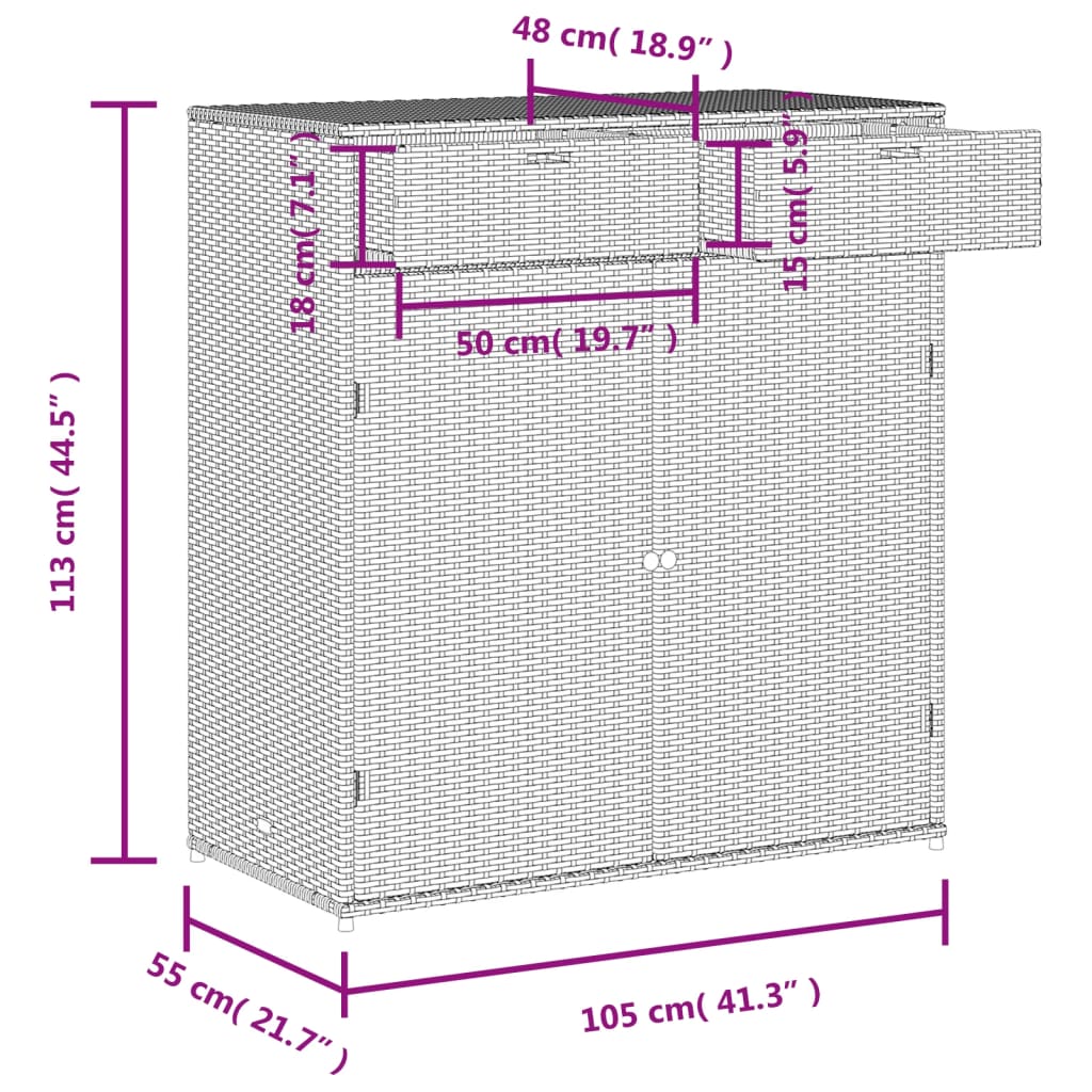 vidaXL ガーデン収納キャビネット 105x55x113 cm ポリラタン製 ブラック