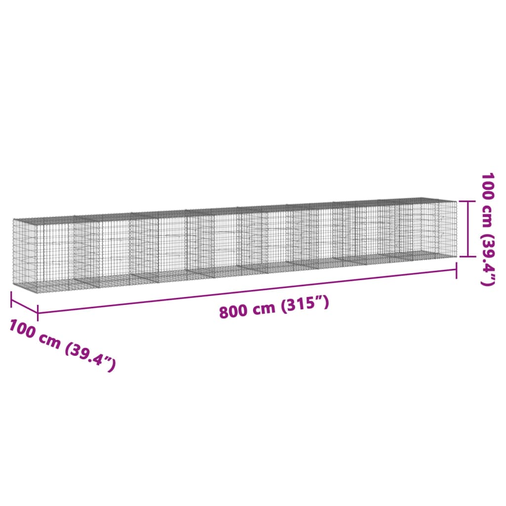 vidaXL 蛇籠バスケット カバー付き 800x100x100cm 亜鉛メッキ鉄