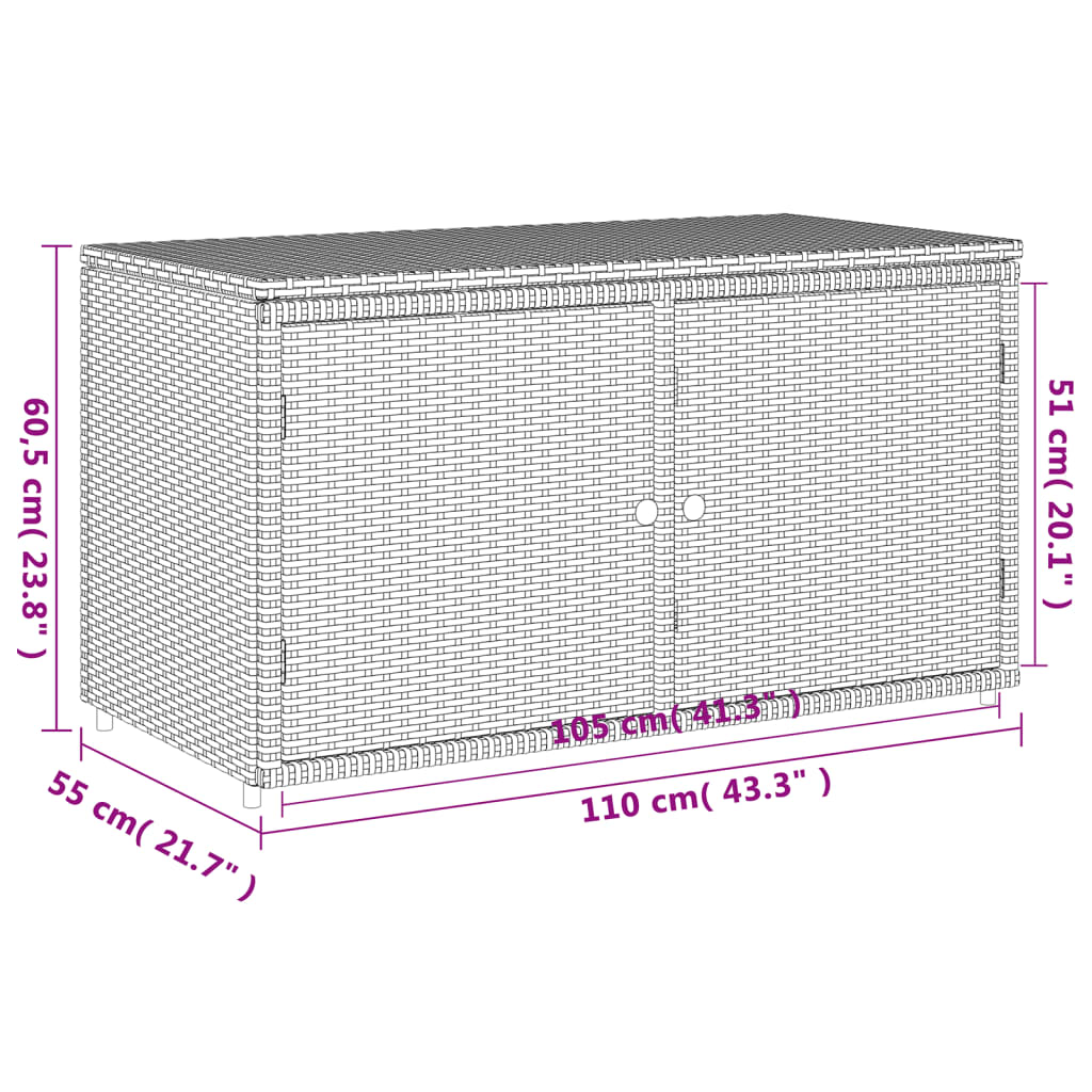 vidaXL ガーデン収納キャビネット 110x55x60.5 cm ポリラタン製 ブラック