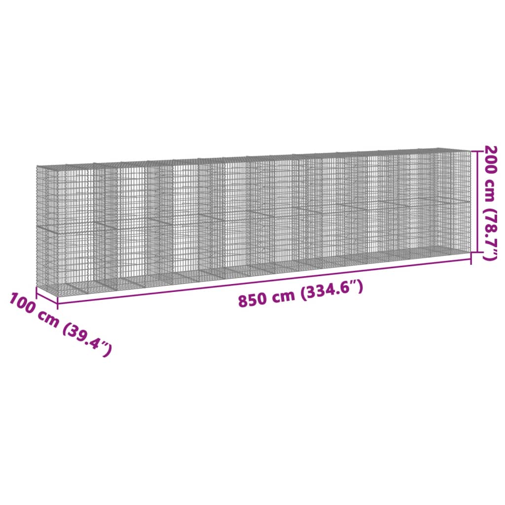 vidaXL 蛇籠バスケット カバー付き 850x100x200cm 亜鉛メッキ鉄