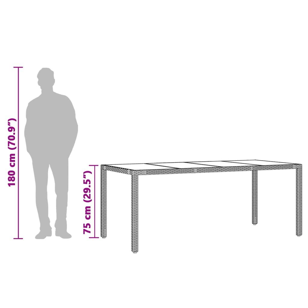 vidaXL ガーデンテーブル ガラストップ付き 90x90x75 cm ポリラタン製 ブラック