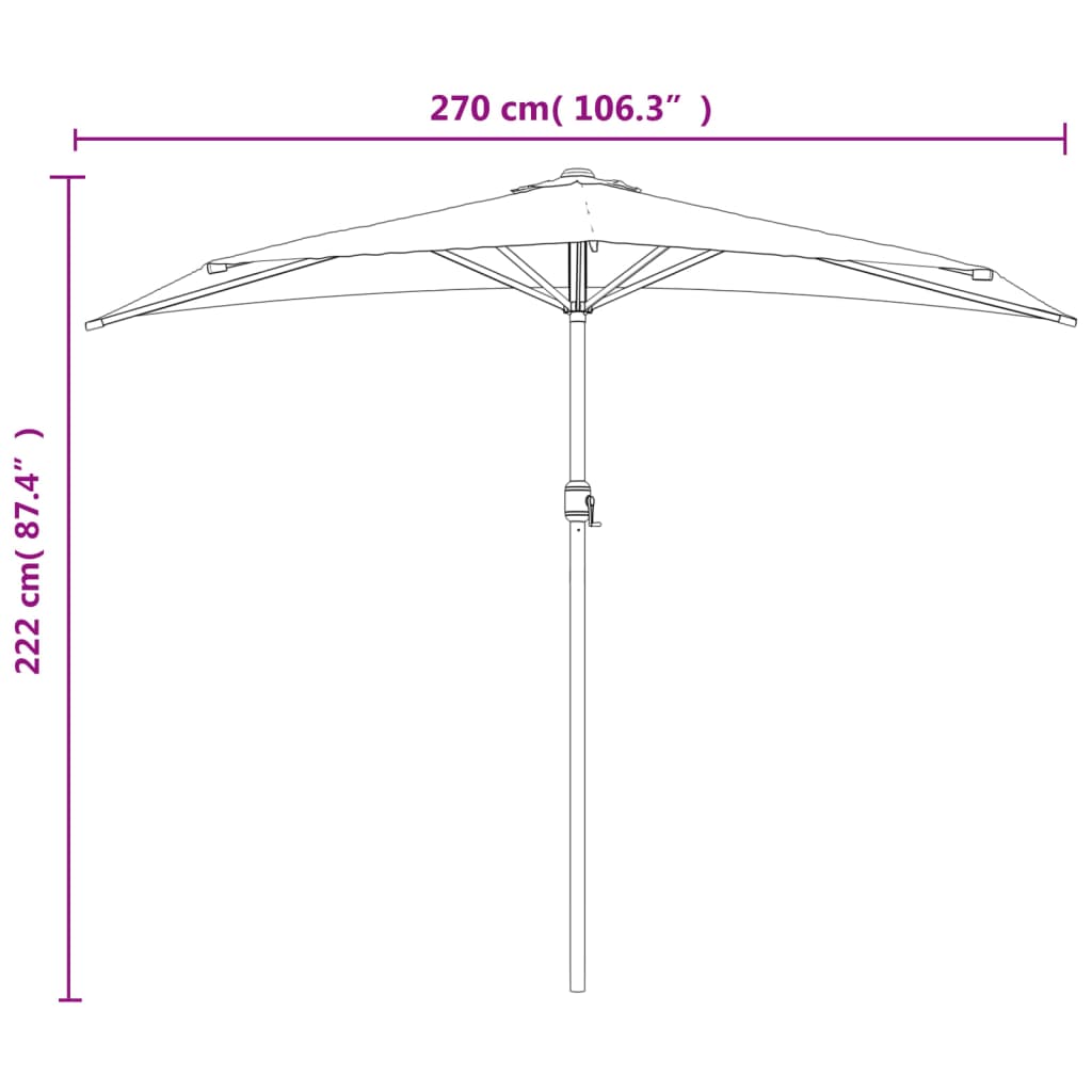 vidaXL バルコニー用パラソル アルミ製ポール付き サンド 270x144cm 半円形