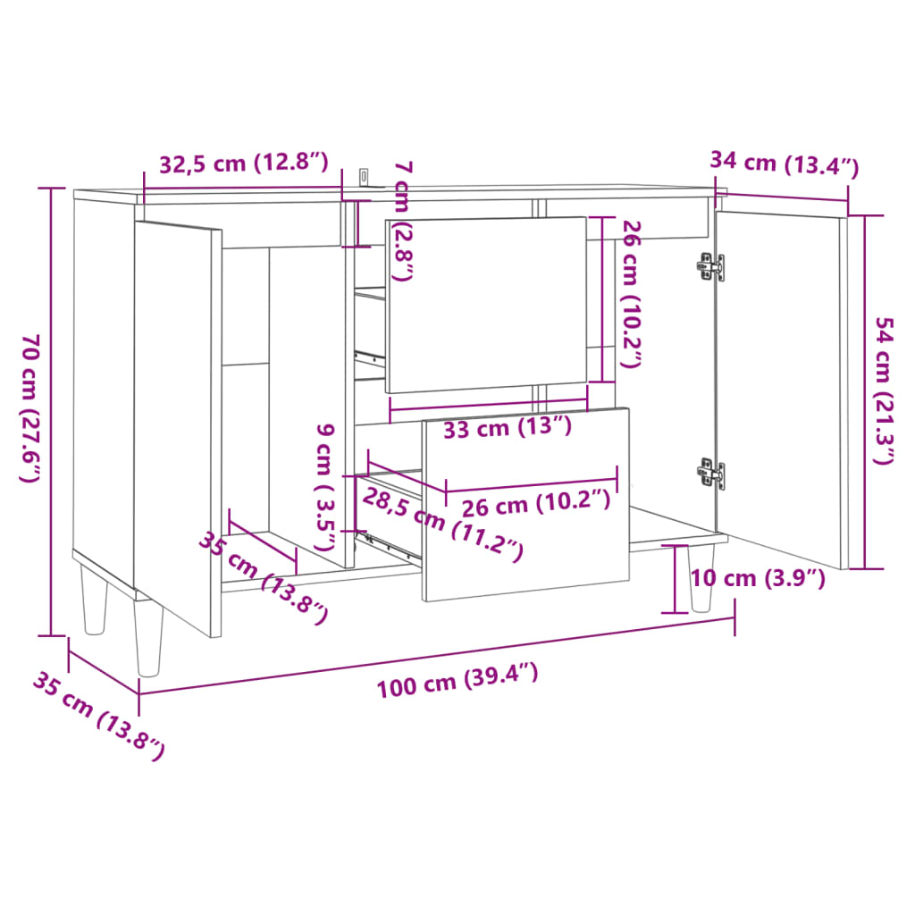 vidaXL サイドボード ブラック 101x35x70cm エンジニアリングウッド