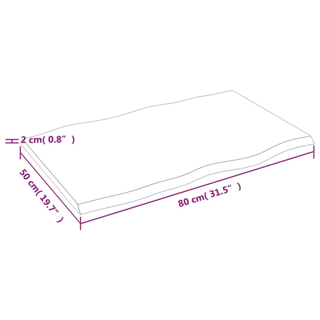 vidaXL テーブルトップ ライトブラウン 80x50x2 cm 加工済みオーク無垢材 ライブエッジ