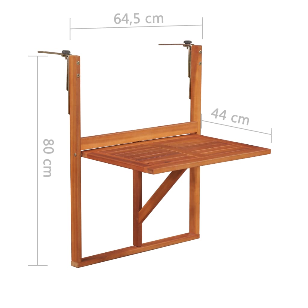 vidaXL 吊り下げバルコニーテーブル 64.5x44x80cm アカシア無垢材