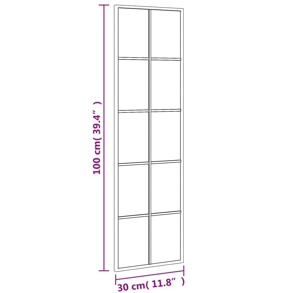 vidaXL ウォールミラー ブラック 30x100 cm 長方形 鉄製