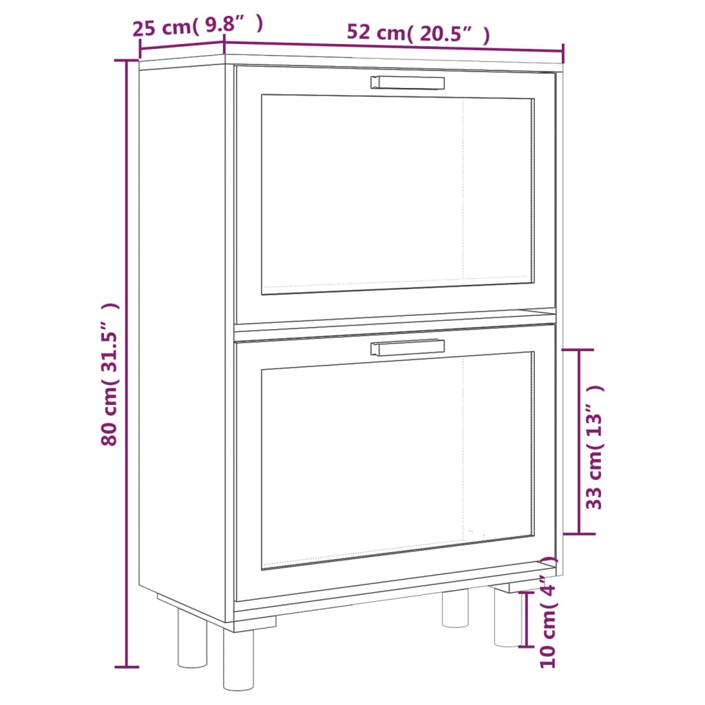 vidaXL シューズキャビネット ブラウン 52x25x80 cm エンジニアリングウッド&天然ラタン