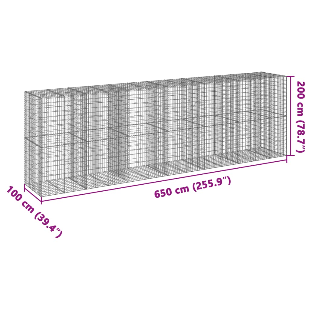 vidaXL 蛇籠バスケット カバー付き 650x100x200cm 亜鉛メッキ鉄