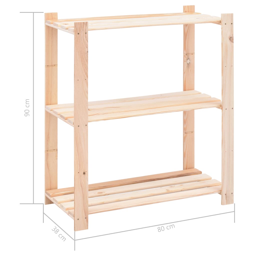 vidaXL 3段収納ラック 80x38x90 cm パインウッド 無垢材 150 kg