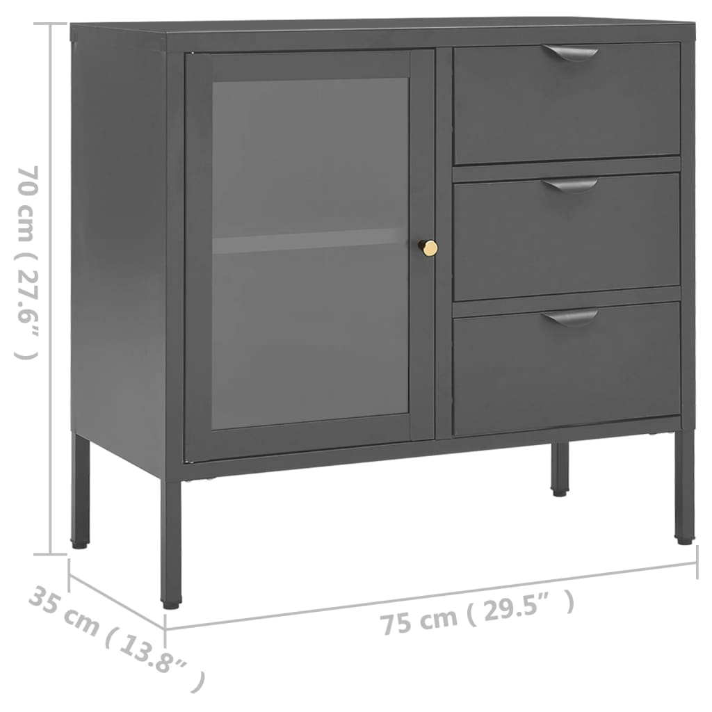 vidaXL サイドボード アントラシート 75x35x70cm スチール＆強化ガラス