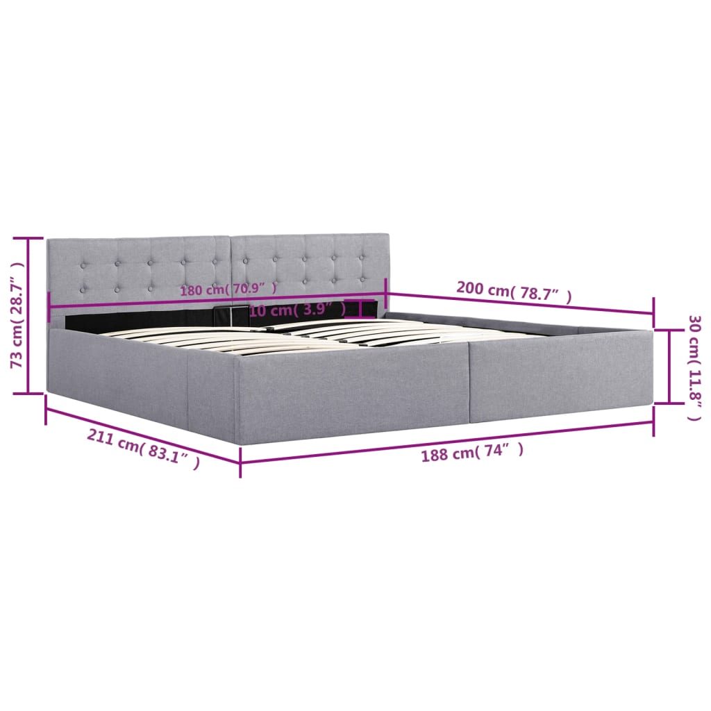 vidaXL 油圧式収納ベッドフレーム ライトグレー 布製 180x200cm