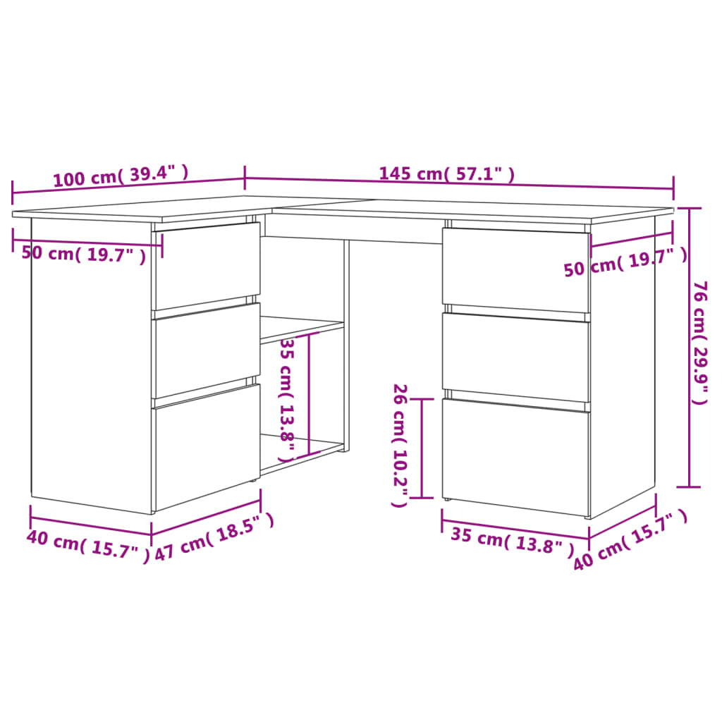 vidaXL コーナーデスク ホワイト 145x100x76cm エンジニアリングウッド