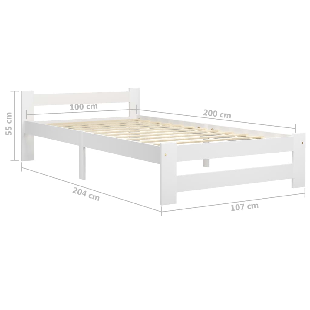 vidaXL ベッドフレーム ホワイト パイン無垢材 100x200cm